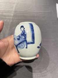 A Chinese blue and white 'Long Eliza' tea caddy, Kangxi