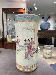 A Chinese cylindrical famillle rose vase, Republic