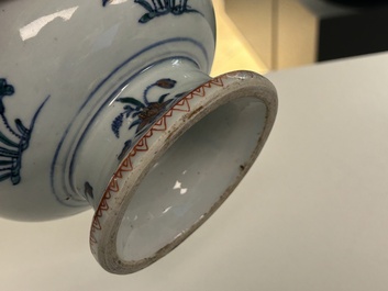 A rare Chinese doucai bowl and cover with silvered mounts, Kangxi/Yongzheng