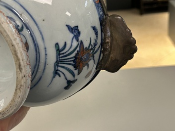 A rare Chinese doucai bowl and cover with silvered mounts, Kangxi/Yongzheng