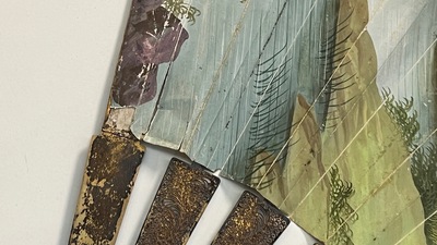 &Eacute;ventail en argent filigrane dor&eacute; &agrave; sujet romantique en aquarelle sur papier, Canton, Chine, 18/19&egrave;me