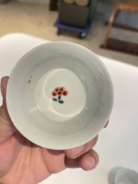 Seven Chinese famille rose cups and saucers, Yongzheng