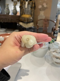A Chinese white and russet jade sculpture of two boys, Qing