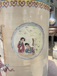 A Chinese cylindrical famillle rose vase, Republic