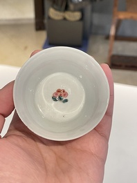 Seven Chinese famille rose cups and saucers, Yongzheng
