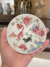 Seven Chinese famille rose cups and saucers, Yongzheng