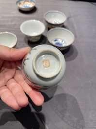 Een collectie Chinese famille rose, grisaille en ijzerrode koppen en kommen, 19/20e eeuw