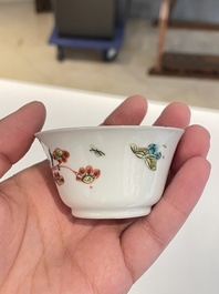 Seven Chinese famille rose cups and saucers, Yongzheng