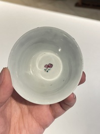 Seven Chinese famille rose cups and saucers, Yongzheng