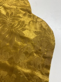 An imperial Chinese embroidered silk gold-thread yellow-ground cushion cover, 19th C.