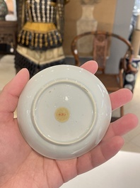 Seven Chinese famille rose cups and saucers, Yongzheng