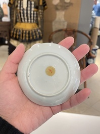 Seven Chinese famille rose cups and saucers, Yongzheng