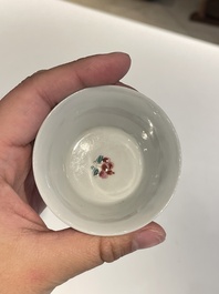 Seven Chinese famille rose cups and saucers, Yongzheng