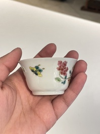 Seven Chinese famille rose cups and saucers, Yongzheng