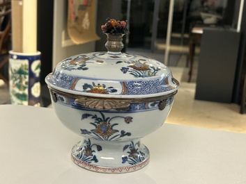 A rare Chinese doucai bowl and cover with silvered mounts, Kangxi/Yongzheng