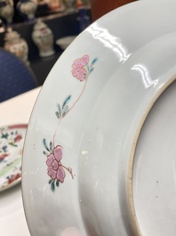 A Chinese famille rose 'birds' dish and a 'quails' plate, Yongzheng/Qianlong