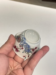 Seven Chinese famille rose cups and saucers, Yongzheng