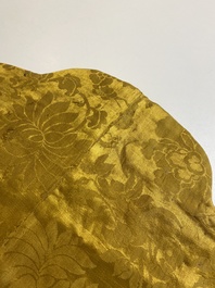 An imperial Chinese embroidered silk gold-thread yellow-ground cushion cover, 19th C.