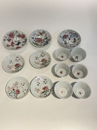 Seven Chinese famille rose cups and saucers, Yongzheng