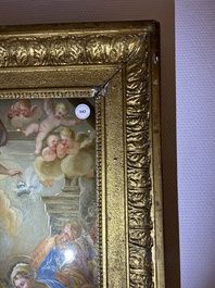 Italian school: 'A nativity scene', reverse glass painting, 18th C.