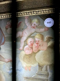 Italian school: 'A nativity scene', reverse glass painting, 18th C.