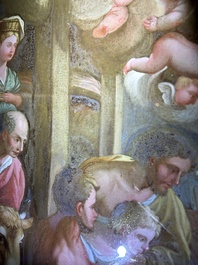 Italian school: 'A nativity scene', reverse glass painting, 18th C.