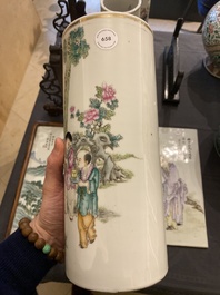 A Chinese famille rose hat stand, signed Yu Zhao 余釗, 19/20th C.