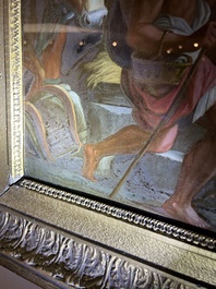 Italian school: 'A nativity scene', reverse glass painting, 18th C.