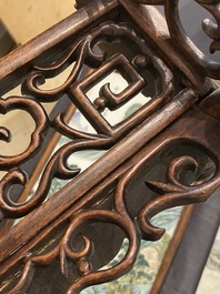 A Chinese famille verte plaque mounted in a wooden table screen, signed Li Huan 李澣, dated 1924