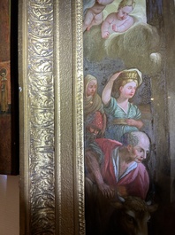 Italian school: 'A nativity scene', reverse glass painting, 18th C.