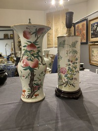 A Chinese famille rose 'nine peaches' vase and a lamp-mounted hat stand, 19th C.