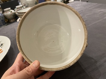 A Chinese qianjiang cai dish with Dai Yucheng 戴裕成 seal mark and a covered bowl, signed Yu Luchang 余吕昌 and dated 1885