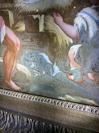 Italian school: 'A nativity scene', reverse glass painting, 18th C.