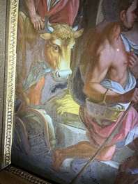 Italian school: 'A nativity scene', reverse glass painting, 18th C.