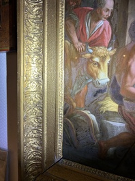 Italian school: 'A nativity scene', reverse glass painting, 18th C.