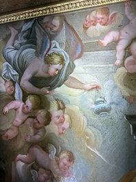 Italian school: 'A nativity scene', reverse glass painting, 18th C.
