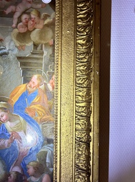 Italian school: 'A nativity scene', reverse glass painting, 18th C.