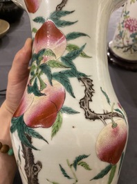 A Chinese famille rose 'nine peaches' vase and a lamp-mounted hat stand, 19th C.