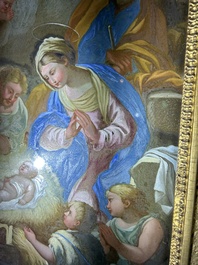 Italian school: 'A nativity scene', reverse glass painting, 18th C.