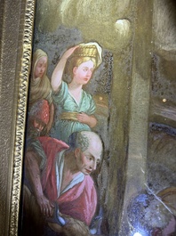 Italian school: 'A nativity scene', reverse glass painting, 18th C.
