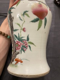A Chinese famille rose 'nine peaches' vase and a lamp-mounted hat stand, 19th C.