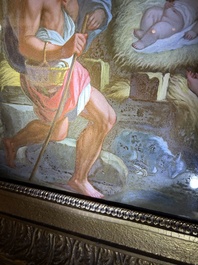 Italian school: 'A nativity scene', reverse glass painting, 18th C.