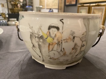 A Chinese qianjiang cai dish with Dai Yucheng 戴裕成 seal mark and a covered bowl, signed Yu Luchang 余吕昌 and dated 1885