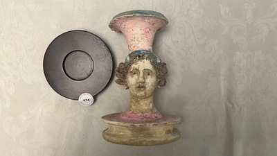 A polychrome Greek pottery vase with a woman's head, Canosa, Apulia, Italy, ca. 4th/3rd C. b.C.
