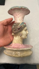 A polychrome Greek pottery vase with a woman's head, Canosa, Apulia, Italy, ca. 4th/3rd C. b.C.