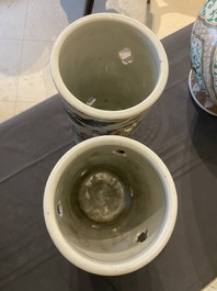 A pair of Chinese famille rose reticulated hat stands, 19th C.