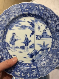 Six Chinese blue and white 'Xi Xiang Ji' plates, Qianlong