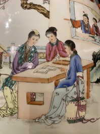 A Chinese famille rose garden seat with ladies in a garden, 20th C.