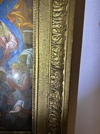 Italian school: 'A nativity scene', reverse glass painting, 18th C.