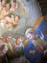 Italian school: 'A nativity scene', reverse glass painting, 18th C.